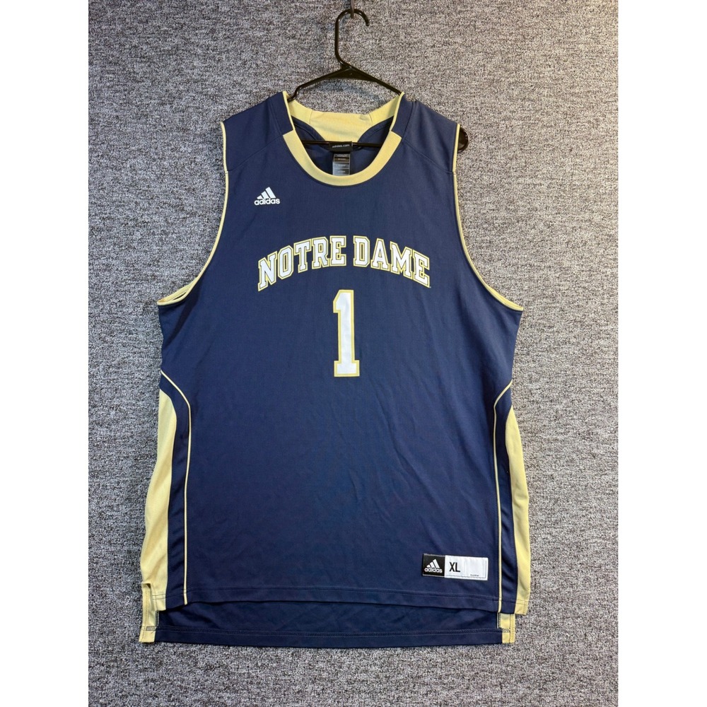 Adidas Notre Dame Fighting Irish Basketball Jersey Navy Blue Gold Mens XL #1